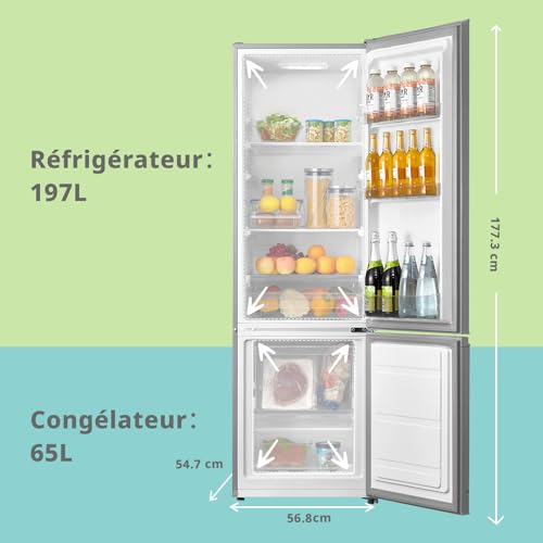 Réfrigérateur combiné 262L pour la maison - Grande capacité au quotidien - Technologie Low Frost - Silencieux (39 dB) - Acier inoxydable – Image 3