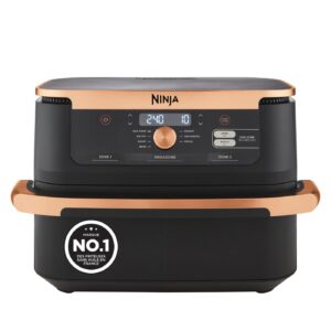 Foodi FlexDrawer Air Fryer, Dual Zone Avec Séparateur Amovible, Grand Tiroir de 10.4 L, 7-en-1, Double Zone, Pièces Antiadhésives Compatibles Au Lave-Vaisselle, Noir & Cuivre