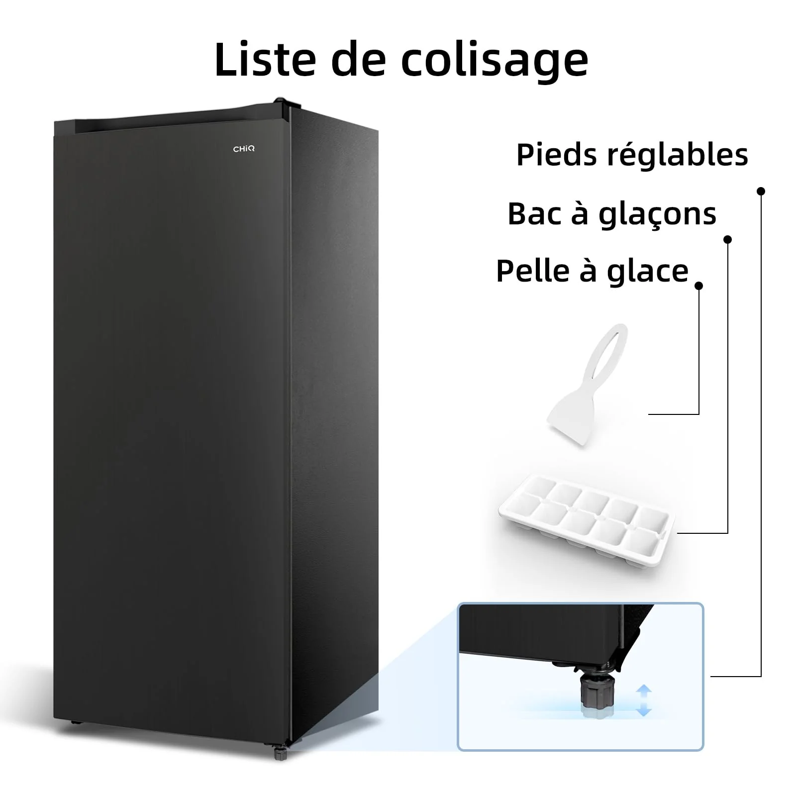 Congélateur armoire – 177L, Congélation 4 étoiles, Ultra silencieux (39 dB), Design en acier noir, Pieds réglables, Porte réversible 540 x 550 x 1440 mm – Image 5