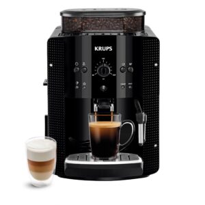 Machine à café grain, machine expresso, 2 tasses en simultané, Nettoyage automatique, Buse vapeur pour Cappuccino, Cafetière espresso, Essential noire