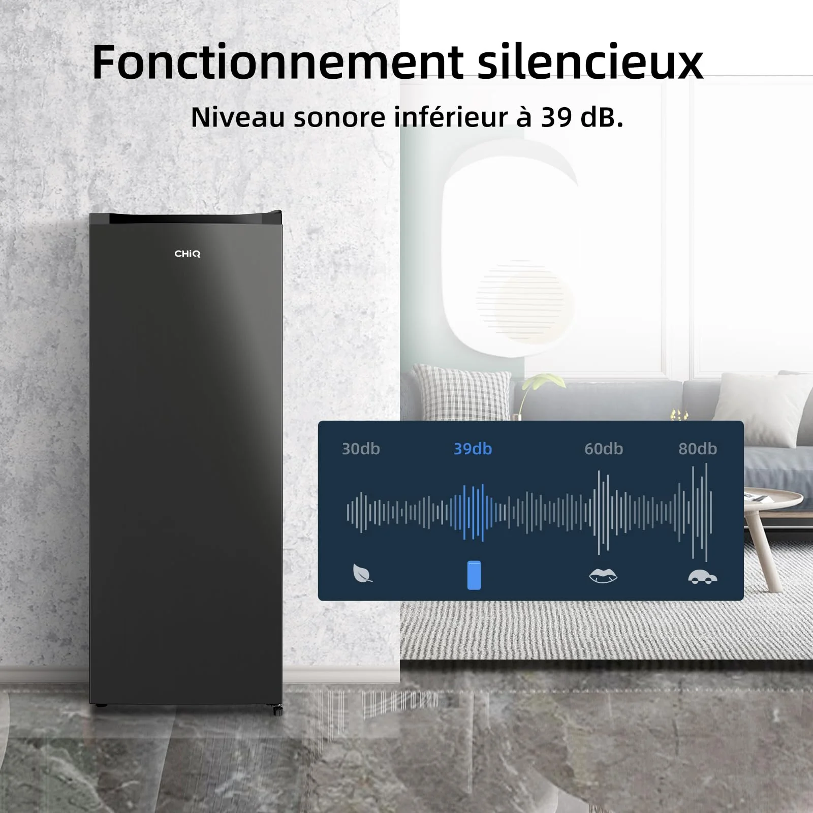 Congélateur armoire – 177L, Congélation 4 étoiles, Ultra silencieux (39 dB), Design en acier noir, Pieds réglables, Porte réversible 540 x 550 x 1440 mm – Image 8