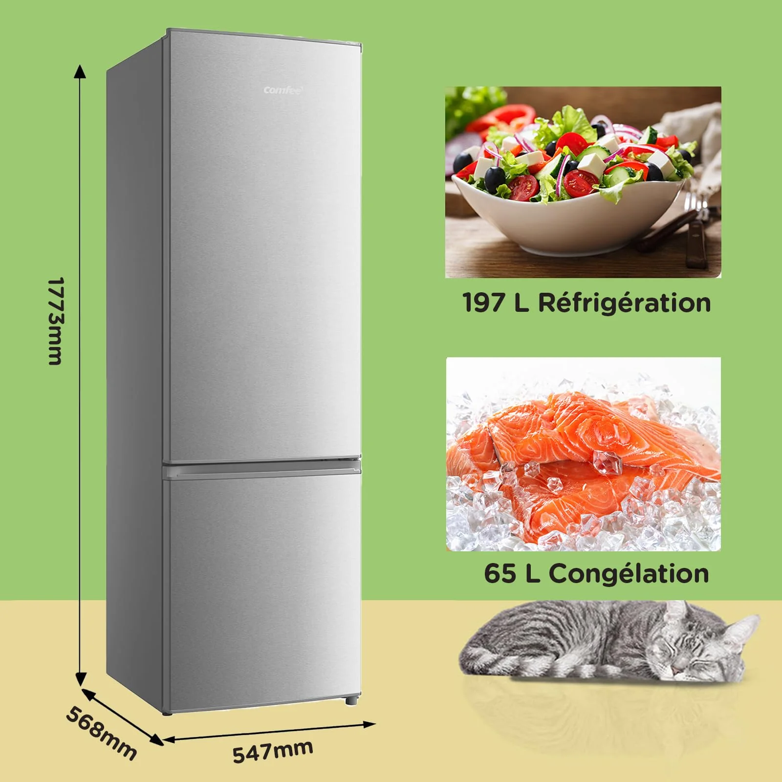 Réfrigérateur combiné 262L pour la maison - Grande capacité au quotidien - Technologie Low Frost - Silencieux (39 dB) - Acier inoxydable – Image 5