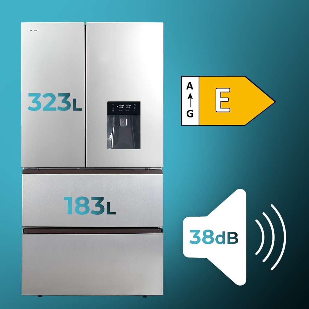 Réfrigérateur à Double Porte en Inox avec Distributeur d'Eau de 510 L Bolero CoolMarket FD 510 WD Inox E. 183 cm de Hauteur, 84 cm de Largeur, Moteur Inverter Plus, NoFrost Total – Image 3