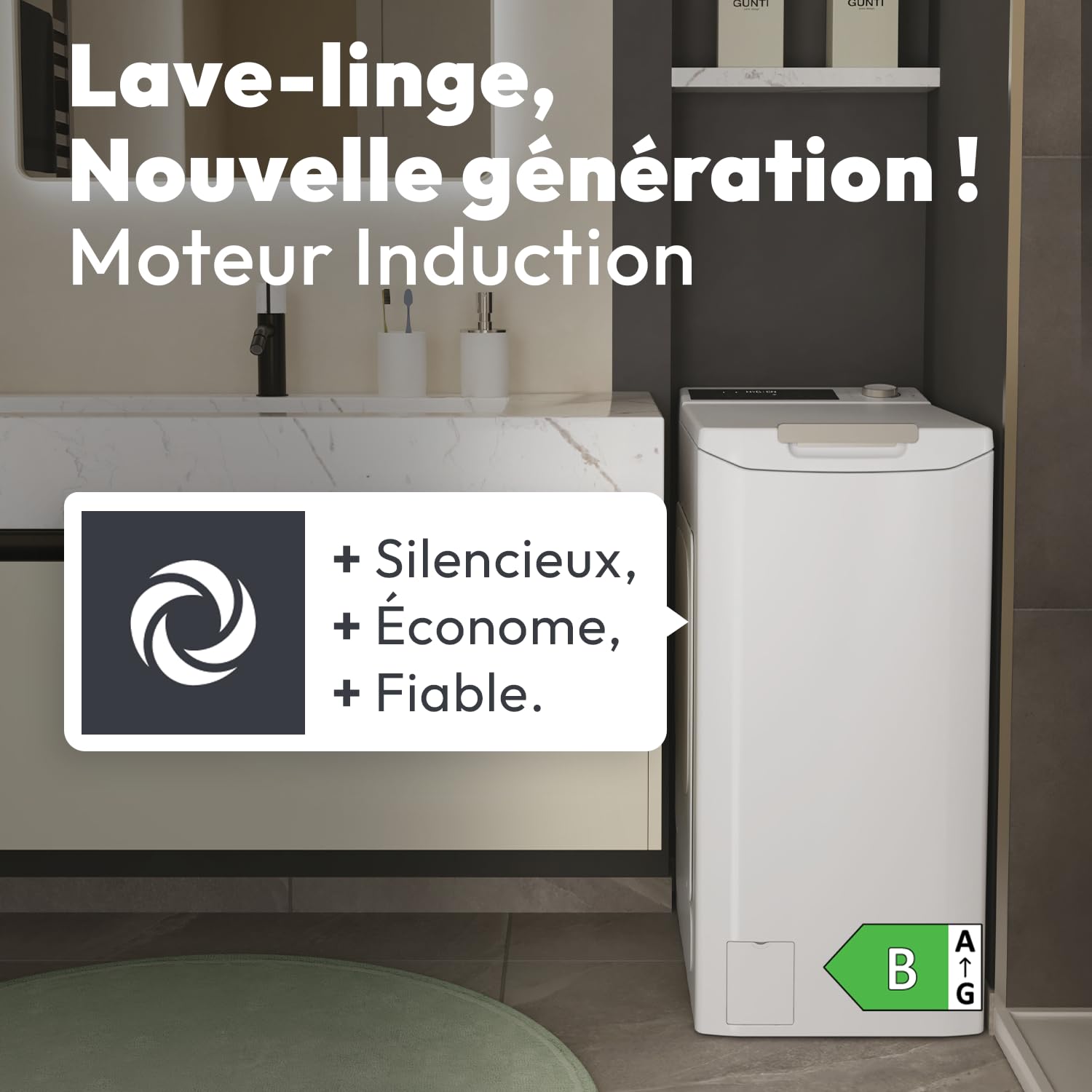 Lave-linge Top Chargement par le dessus 8 kg - 1200 trs/min - Classe B - Connecté Wi-Fi - Blanc – Image 3